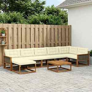 vidaXL Set de canapele de exterior cu pernă 8 pcs Natural și Crem imagine