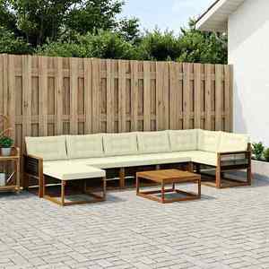 vidaXL Set de canapele de exterior cu pernă 8 pcs Natural și Crem imagine