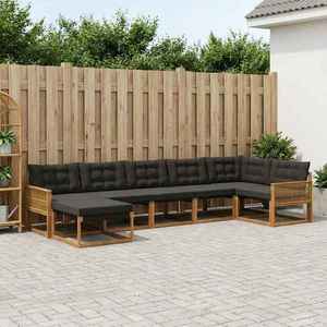 vidaXL Set de canapele de exterior cu pernă 8 pcs Natural și Negru imagine