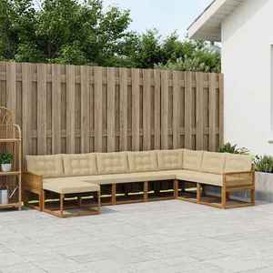 vidaXL Set de canapele de exterior cu pernă 8 pcs Natural și Bej imagine
