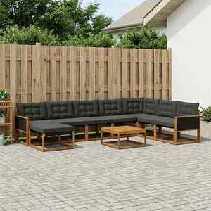 vidaXL Set de canapele de exterior cu pernă 9 pcs Natural și Negru imagine
