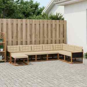 vidaXL Set de canapele de exterior cu pernă 9 pcs Natural și Bej imagine