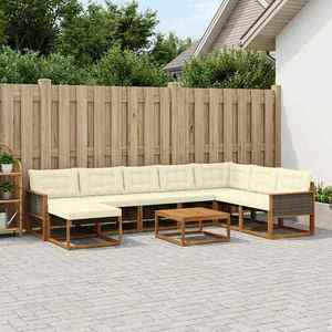vidaXL Set de canapele de exterior cu pernă 9 pcs Natural și Crem imagine