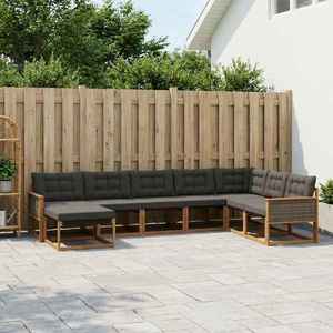 vidaXL Set de canapele de exterior cu pernă 9 pcs Natural și Negru imagine