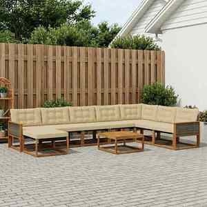 vidaXL Set de canapele de exterior cu pernă 9 pcs Natural și Bej imagine