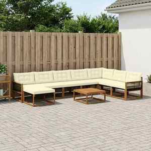 vidaXL Set de canapele de exterior cu pernă 9 pcs Natural și Crem imagine