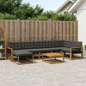 vidaXL Set de canapele de exterior cu pernă 9 pcs Natural și Negru imagine