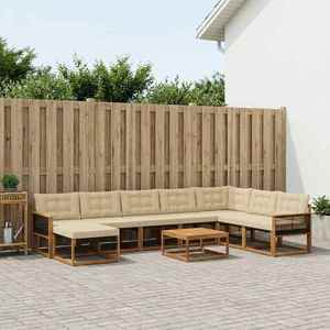 vidaXL Set de canapele de exterior cu pernă 9 pcs Natural și Bej imagine