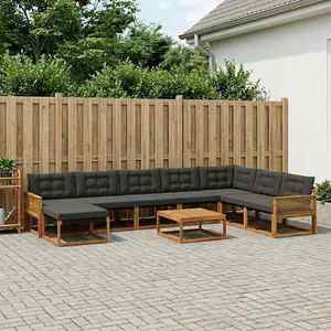 vidaXL Set de canapele de exterior cu pernă 9 pcs Natural și Negru imagine