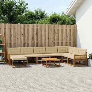 vidaXL Set de canapele de exterior cu pernă 9 pcs Natural și Bej imagine