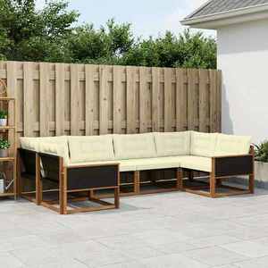 vidaXL Set de canapele de exterior cu pernă 6 pcs Natural și Crem imagine