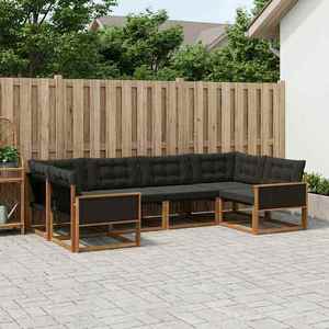 vidaXL Set de canapele de exterior cu pernă 6 pcs Natural și Negru imagine