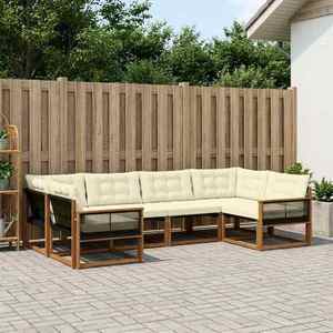 vidaXL Set de canapele de exterior cu pernă 6 pcs Natural și Crem imagine