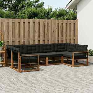 vidaXL Set de canapele de exterior cu pernă 6 pcs Natural și Negru imagine
