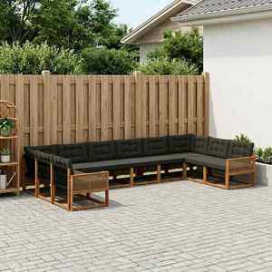 vidaXL Set de canapele de exterior cu pernă 10 pcs Natural și Negru imagine