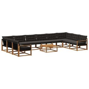 vidaXL Set de canapele de exterior cu pernă 11 pcs Natural și Negru imagine