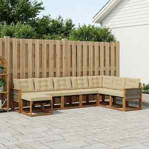 vidaXL Set de canapele de exterior cu pernă 8 pcs Natural și Bej imagine