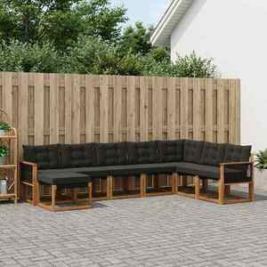 vidaXL Set de canapele de exterior cu pernă 8 pcs Natural și Negru imagine