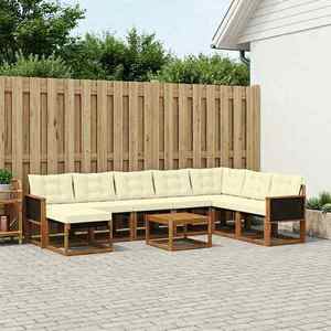 vidaXL Set de canapele de exterior cu pernă 9 pcs Natural și Crem imagine