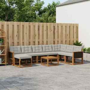 vidaXL Set de canapele de exterior 9 pcs Natural și Gri deschis imagine
