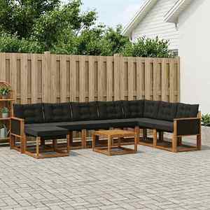 vidaXL Set de canapele de exterior cu pernă 9 pcs Natural și Negru imagine
