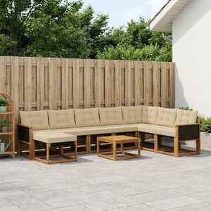 vidaXL Set de canapele de exterior cu pernă 9 pcs Natural și Bej imagine