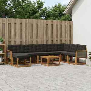 vidaXL Set de canapele de exterior cu pernă 9 pcs Natural și Negru imagine