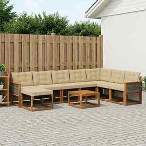 vidaXL Set de canapele de exterior cu pernă 9 pcs Natural și Bej imagine