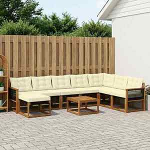 vidaXL Set de canapele de exterior cu pernă 9 pcs Natural și Crem imagine