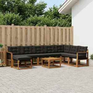 vidaXL Set de canapele de exterior cu pernă 9 pcs Natural și Negru imagine