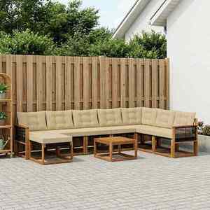 vidaXL Set de canapele de exterior cu pernă 9 pcs Natural și Bej imagine