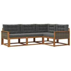 vidaXL Set de canapele de exterior cu pernă 4 pcs Natural și Antracit imagine