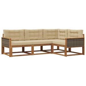 vidaXL Set de canapele de exterior cu pernă 4 pcs Natural și Bej imagine