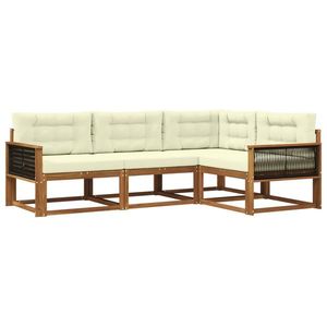 vidaXL Set de canapele de exterior cu pernă 4 pcs Natural și Crem imagine