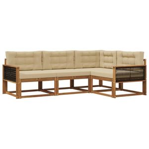 vidaXL Set de canapele de exterior cu pernă 4 pcs Natural și Bej imagine