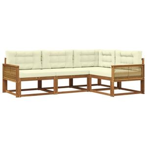 vidaXL Set de canapele de exterior cu pernă 4 pcs Natural și Crem imagine