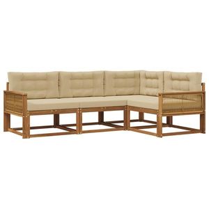 vidaXL Set de canapele de exterior cu pernă 4 pcs Natural și Bej imagine