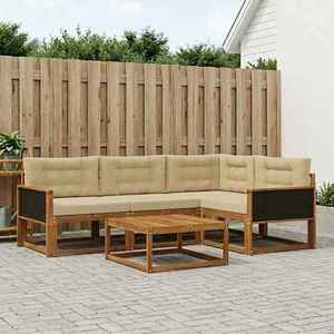 vidaXL Set de canapele de exterior cu pernă 5 pcs Natural și Bej imagine