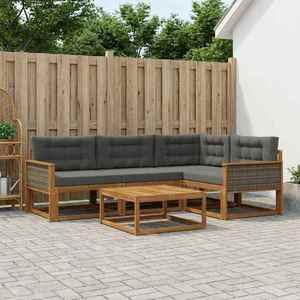 vidaXL Set de canapele de exterior cu pernă 5 pcs Natural și Antracit imagine