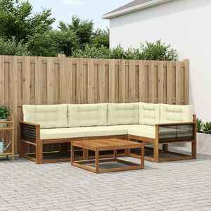 vidaXL Set de canapele de exterior cu pernă 5 pcs Natural și Crem imagine