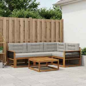 vidaXL Set de canapele de exterior 5 pcs Natural și Gri deschis imagine