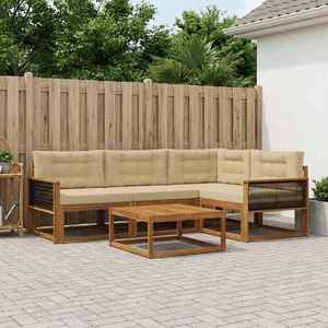 vidaXL Set de canapele de exterior cu pernă 5 pcs Natural și Bej imagine