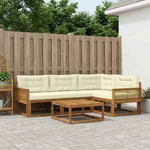 vidaXL Set de canapele de exterior cu pernă 5 pcs Natural și Crem imagine