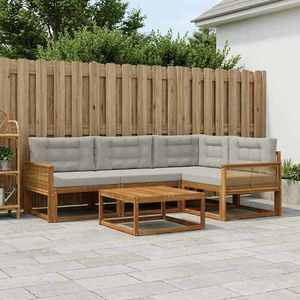 vidaXL Set de canapele de exterior 5 pcs Natural și Gri deschis imagine