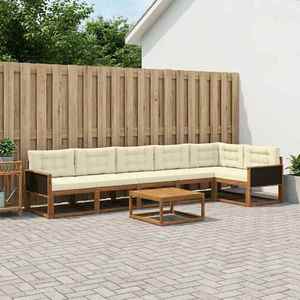 vidaXL Set de canapele de exterior cu pernă 7 pcs Natural și Crem imagine