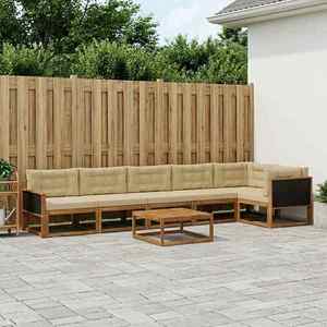 vidaXL Set de canapele de exterior cu pernă 7 pcs Natural și Bej imagine