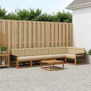 vidaXL Set de canapele de exterior cu pernă 7 pcs Natural și Bej imagine