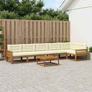 vidaXL Set de canapele de exterior cu pernă 7 pcs Natural și Crem imagine