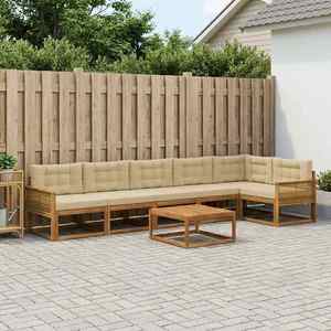 vidaXL Set de canapele de exterior cu pernă 7 pcs Natural și Bej imagine
