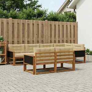 vidaXL Set de canapele de exterior cu pernă 7 pcs Natural și Bej imagine